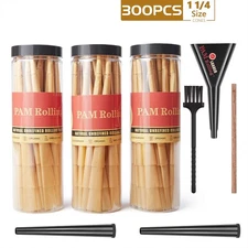300Pack 1 1/4 Size W/Filter Tip Pre Rolled Cones with Cone Loader Stick and Tube
