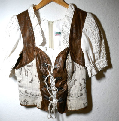  COUNTRY LINE  LEINENBLUSE LANDHAUS  GRÖßE 42 LEDER EINSÄTZE+LANGER RV SÜß