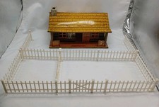 Vintage Marx 1950's Bar-M-Ranch Tin Litho Log Cabin Building Toy Western Fences