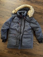 Canada Weather Gear Super Triple Goose Parka Jacket Boys L Charcol Faux Fur Hood