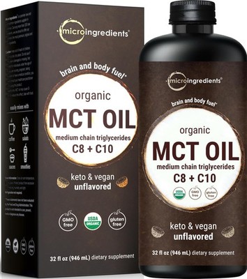 MCT Oil Organic, 32 fl oz |100% Virgin Coconut with C8 + 32 Fl Oz (Pack of 1) 