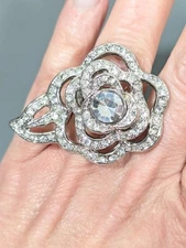 He Loves Me I Love Me More Rose Flower Cocktail  Ring Statement Size 7.5