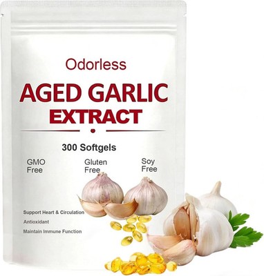 Odorless Garlic 7500mg Per Servings, 300 Softgels | 2 Years Aged Garlic Extra...
