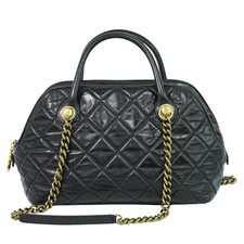 CHANEL Castle Rock Bowling Bag Leather 2way Shoulder Handbag Black Gold