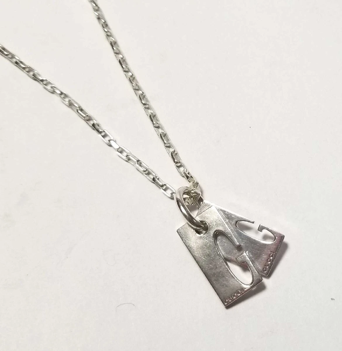 Collana Gucci Con Targa G Mark Placca Argento SV925 Uomo Donna Ottima