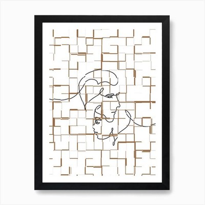 Face to Face, Fliesen, Mosaik, Outlin gerahmtes Wandbild Poster Leinwanddruck Bild