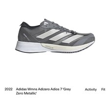 GV7070 Woman s 6.5 - adidas Adizero Adios 7 'Grey Zero Metallic' Running Shoes