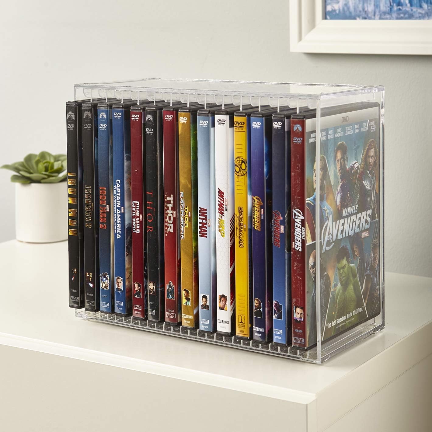 STORi Stackable Clear Plastic DVD Organizer with Rubber Feet | Rectangular Holde