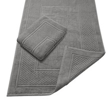 Avalon Towels Grey Bath Mat - 100 Cotton Set of 2 Absorbent Bathmat - Bathroom