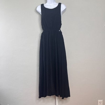 Modern Citizen Black Linen Blend Cutout Open Back Maxi Dress Sleeveless  Summer | eBay