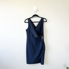 Alex Evenings Women's Slimming Side Ruche Cocktail Dress Party Blue Petite 12