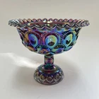 Vintage Carnival Glass Moon & Stars Fluted Compote Bowl Dish ~ Amethyst