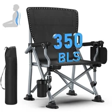 Black Portable Camping Chair Heavy Duty Folding Chair w/ Cup Holder Oversized