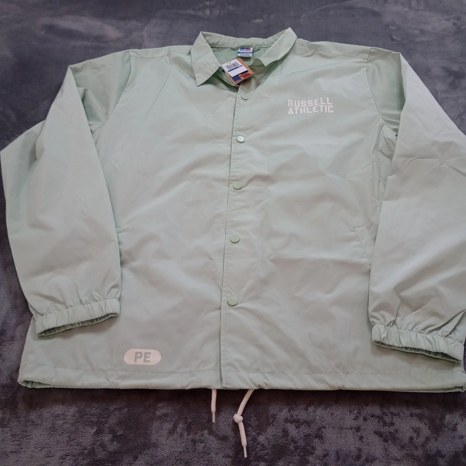 Russell Athletic Coach Jacket Mens XL Light Green Snap Front Windbreaker