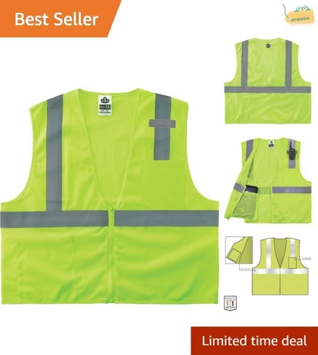 GloWear Class 2 Economy Reflective Safety Vest - Lime, Sleeveless, Zipped Pocket - product listing photo