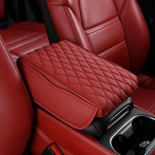 Universal Car Armrest Cushion Cover Center Console Box Pad Mat With Pocket Red