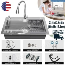 23.5in" Kitchen Sink 304 Stainless Steel Single Bowl Drop In Top Mount Faucet US