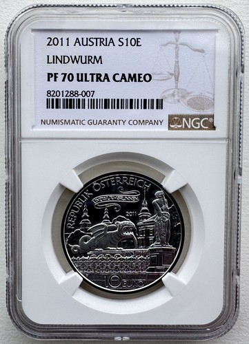 NGC PF70 Austria 2011 Lindwurm or Dragon Silver Coin 10 Euro 17.3g