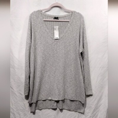 Urban Outfitters Oversized Sweater Women's M Gray Ribbed Lagenlook Relaxed NEW