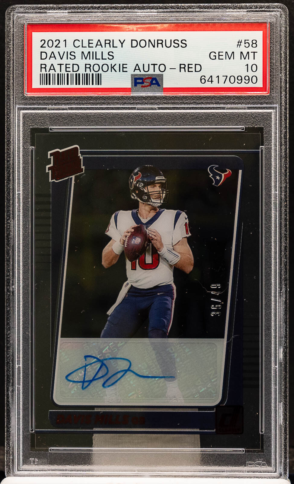Davis Mills Panini Clearly Donruss #58 Rated Rookie Autograph-Red
