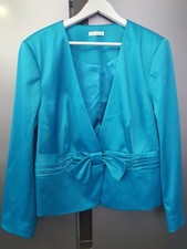 Berkertex Womens Blue Satin Occasion Jacket Uk24 Eu52 Bow Front Blazer Teal