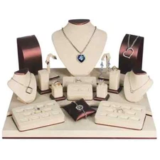 19 Piece Beige Faux Suede Jewelry Showcase Display Set Organizer