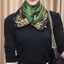 Ladies Green Black  Leopard Print  Silky  Long  Dressy Bag  Neck Scarf  Shawl 