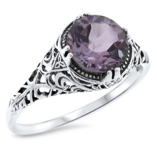 GENUINE 2 CT AMETHYST ART DECO STYLE 925 STERLING SILVER CLASSIC DESIGN RING 632