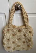 FLAWS - Vintage 50's 60's Beaded Handbag w Double Straps 10"H x 10"W