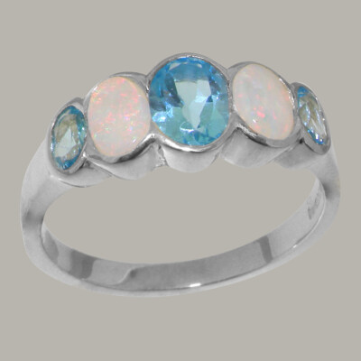 Solid 925 Sterling Silver Natural Blue Topaz & Opal Womens Band Ring | eBay