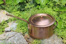 Vintage COPPER LIDDED SAUCEPAN / Pot w/ BRASS HANDLES 6.5 Diameter Unbranded