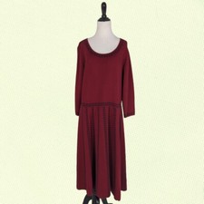 Boden Knit Dress 16 Red Floral 3/4 Sleeve Knee Length Fit Flare Brooke