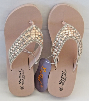 NEW! Women's Rhinestone Bling Platform Flip Flops Mid Heel Rose