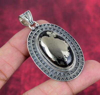 Golden Pyrite Balancing Gemstone Handmade 925 Sterling Silver Pendant Jewelry