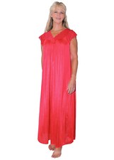 Shadowline Nightgown Women's Red Long Nylon Gown Silky Lace Cap Sleeve Sleepwear
