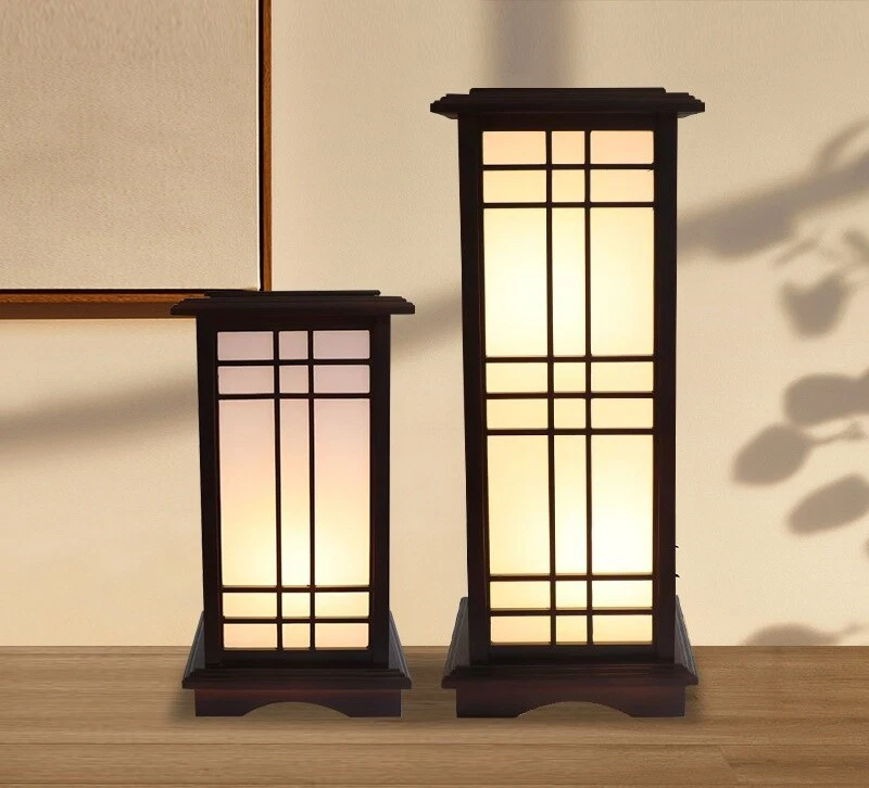 Lámpara de mesa japonesa de nogal, lámpara de pie, sofá, luz LED vertical Foto 2 de 4