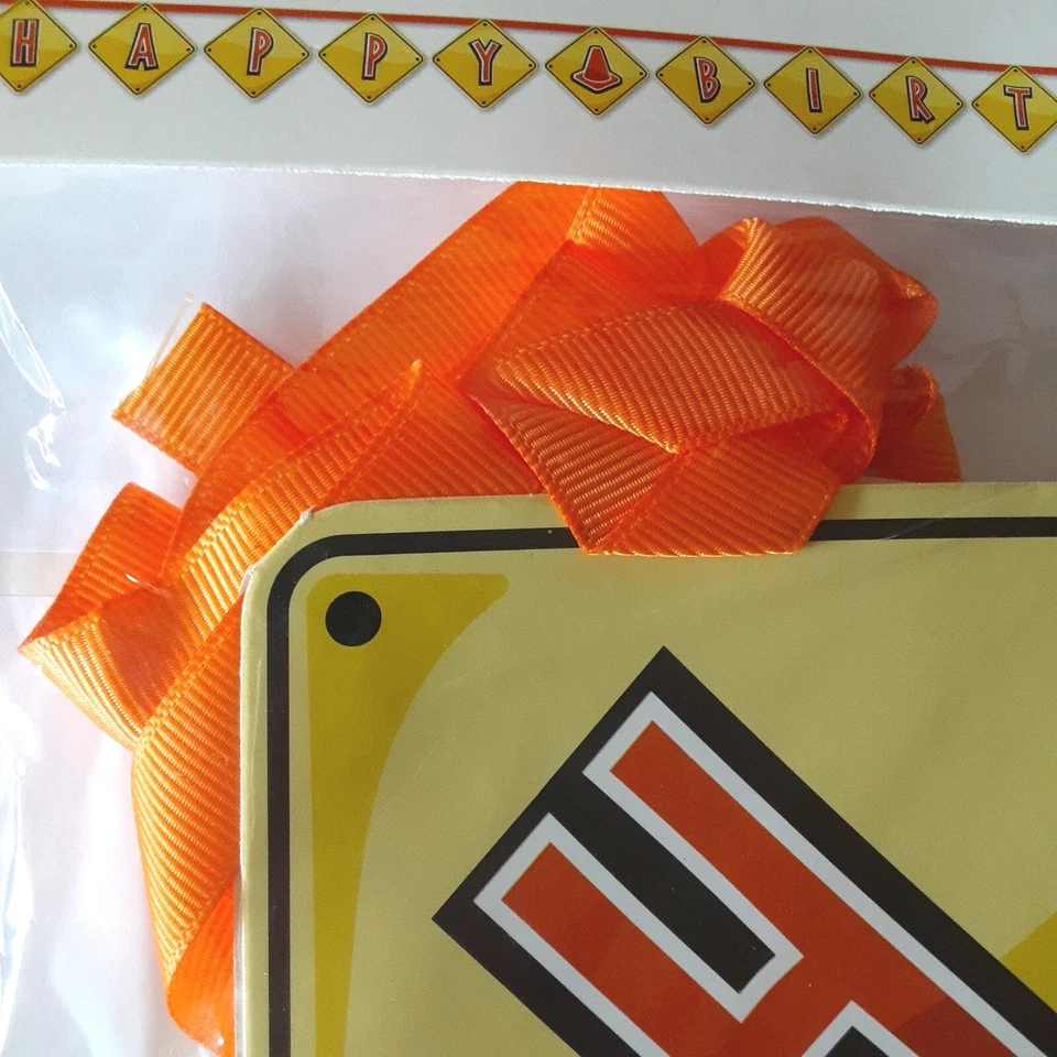 Cinta de banner de fiesta de construcción de feliz cumpleaños y decoración de cartulina 9,16 pies Foto 3 de 4