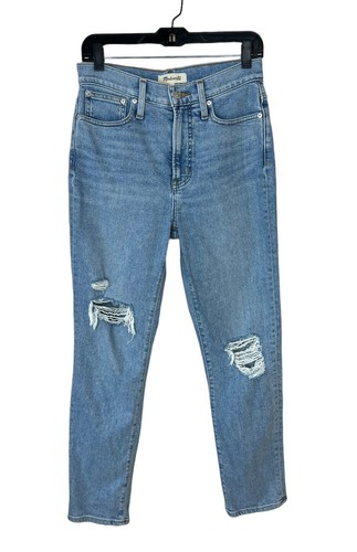 Madewell High Rise Straight Leg Jeans Size 26 Distressed Light Wash Denim Ripped