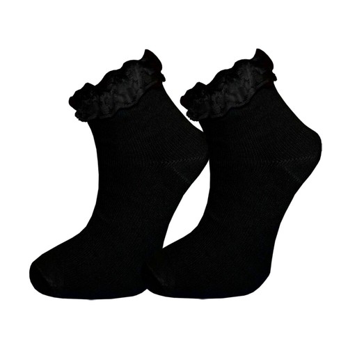 Girls Lace Socks Ankle Frilly Top Trainer Trims Ruffle School Black Grey Whites - Picture 2 of 7