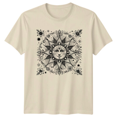 Celestial Sun Face Magic T-Shirt Spiritual Boho Grafik Tee