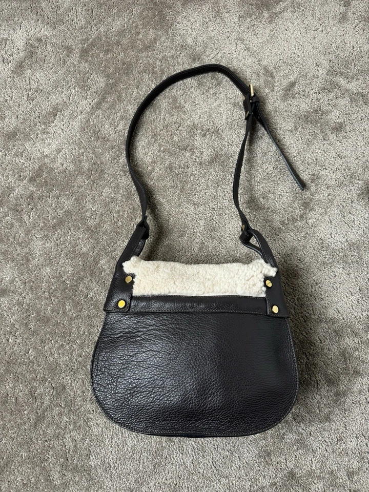 Bolso de hombro Nardelli para mujer de cuero marrón y piel de oveja color crema Y2K Foto 4 de 4