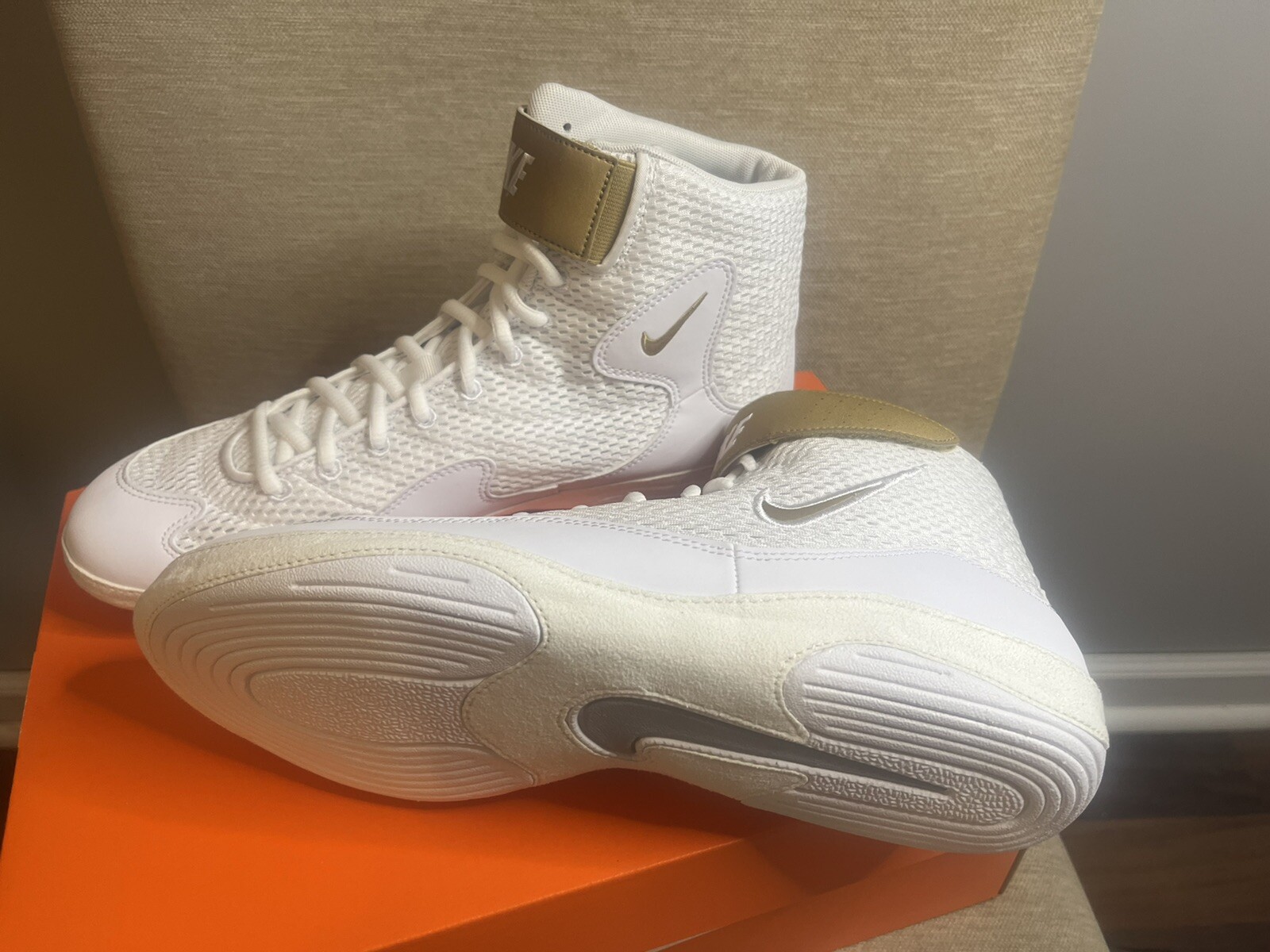 nike inflict 3 white and gold