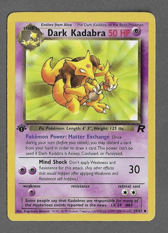 1st Edition DARK KADABRA Non Holo 39/82 Team Rocket Set