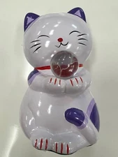 5.5" Fortune Cat Maneki Neko Crystal Ball Ceramic Figurine