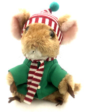 Vintage Priscilla Hillman 1981 Dakin Plush Christmas Mouse Striped Hat  Scarf