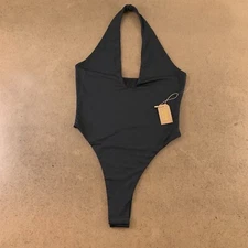Jireh Women's Size Large Black Sleeveless Halter Plunge High Cut Bodysuit NWT