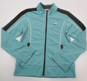 NIKE-K1429-Girls-Size-L-Athletic-Fitted-Zip-Up-Brown-Aqua-Blue-Track-Jacket