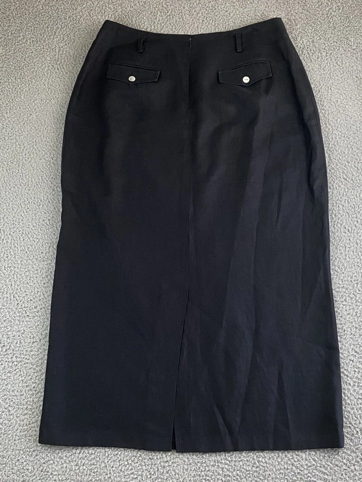 Maxi falda larga de lino negra talla 16 bolsillos con cremallera talla 16 de colección tallada con volantes para mujer EXCELENTE Foto 2 de 4