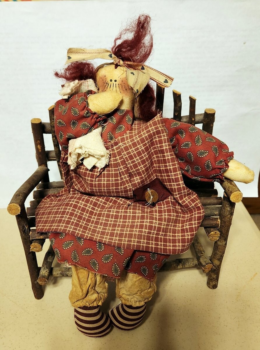 Handmade Rag Doll, Signed, Red Hair & clothes, Sucking Thumb and Holding Blankie