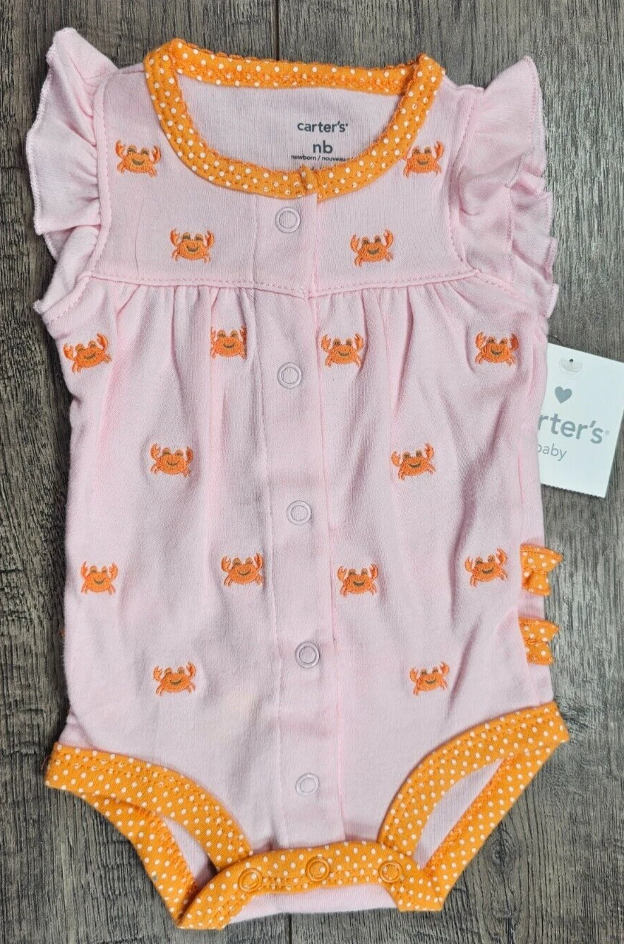 Baby Girl Clothes New Carter's Vintage Newborn Pink Crab Romper Outfit
